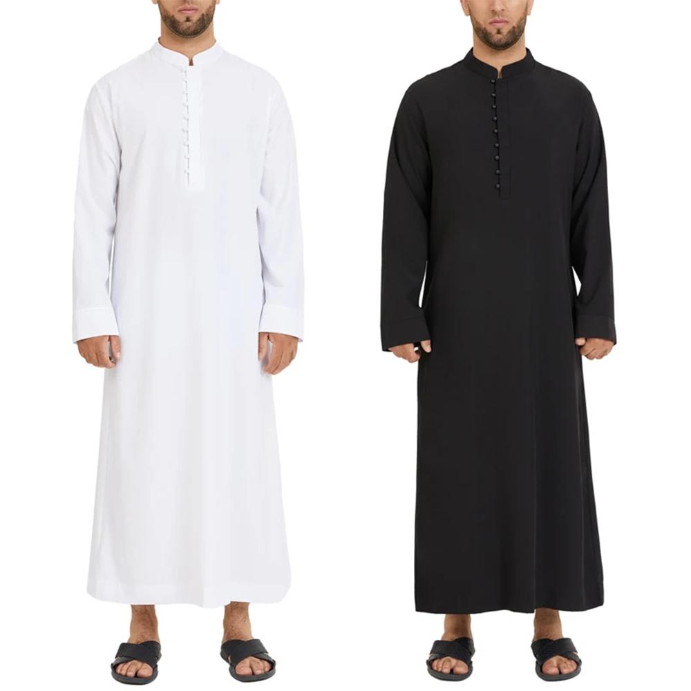 Muslim Men Jubba Thobe Solid 2024 Long Sleeve Thin Robes Kaftan Stand Collar Islamic Arabic Fashion Men Caftan S-3XL