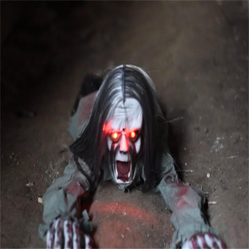 Long Hair Crawling Ghosts Scary Electric Voice Red Eye  Halloween Decorations