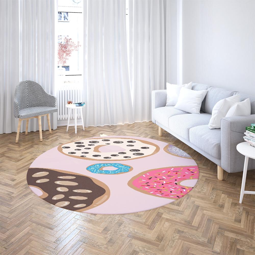 Cartoon Dessert Print Round Rug Soft Anti-slip Floor Mat Sweet Food Pattern Carpet For Bedroom Home Decor Mat