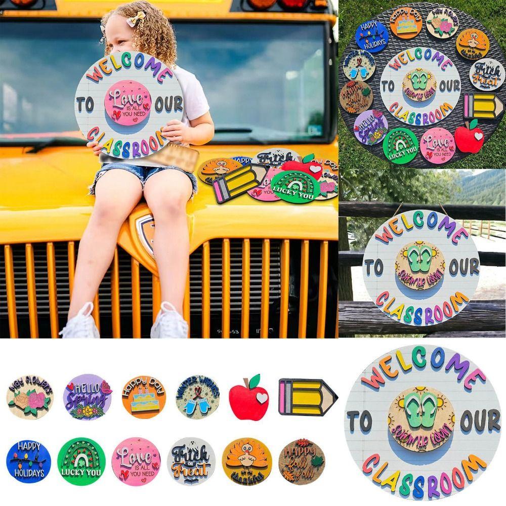 Cartoon Welcome To Our Classroom Sign Wooden Door Hanging Ornament Welcome Door Signs  Classroom