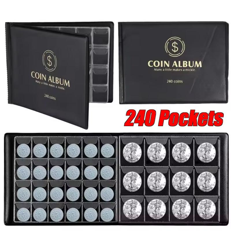 240 Pockets Coin Collection Holder Penny Album Gifts Coin Collecting Album Coin Collection Book For Collectors-10 Pages