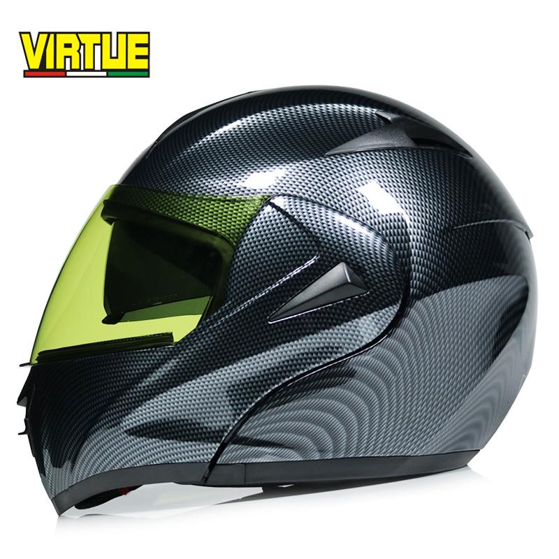 VIRTUE Motorsport Electric Non Motorcycle Helmet Men's Half Helmet Double Lens Full Helmet Running Helmet Carbon Fiber Pattern Road