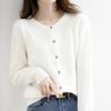 Spring and Autumn Women's Solid Color Round Neck Single Breasted Knitted Cardigan