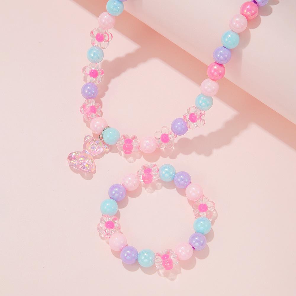 Macaron Multi-color Versatile Beaded Necklace Children's Necklace Bracelet Princess Little Girl Baby Cute Zircon Suit