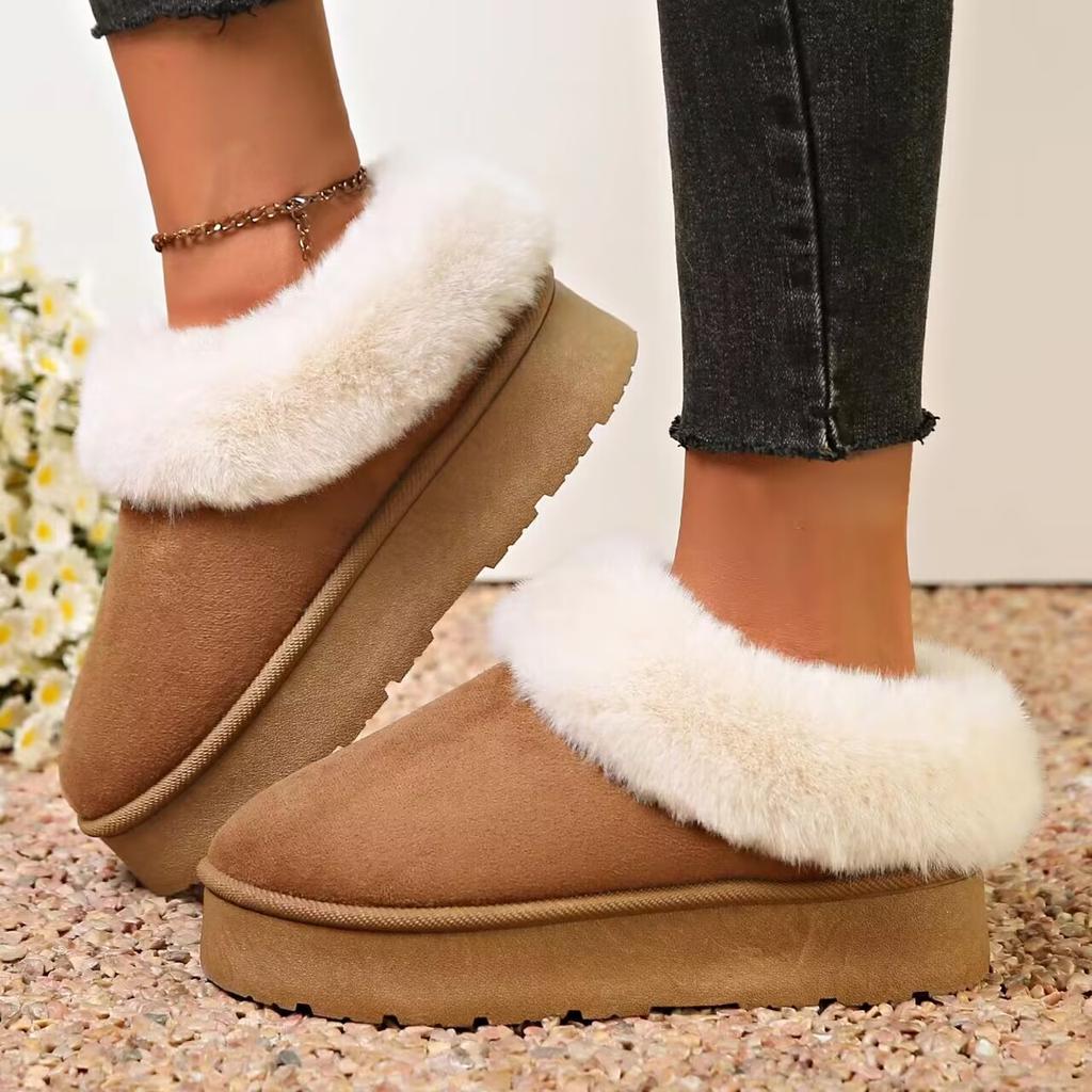 Fashion Fluffy Faux Fur Platform Snow Boots Women Thermal Plush Slip On Winter Boots Woman Thick Sole Non Slip Warm Cotton Padded Shoes