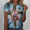 Летний топ с круглым вырезом и 3D-принтом в виде цветов, животных и кроликов, модные повседневные женские футболки с короткими рукавами