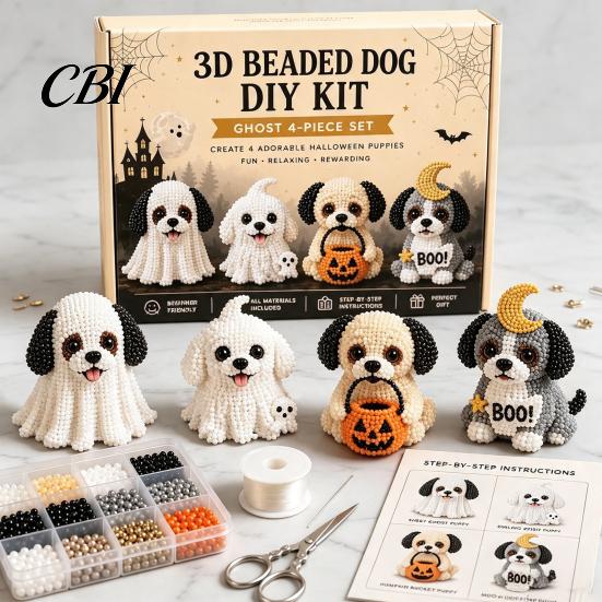 Jewelry Making Supplies for Group Activity 3D Halloween Dog DIY Art Set, Beaded Puppy Craft Kit, Cute Plastic Beads Crafts Animal Kit Beginners