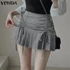 Женские летние повседневные плиссированные мини-юбки с завязками и оборками на талии