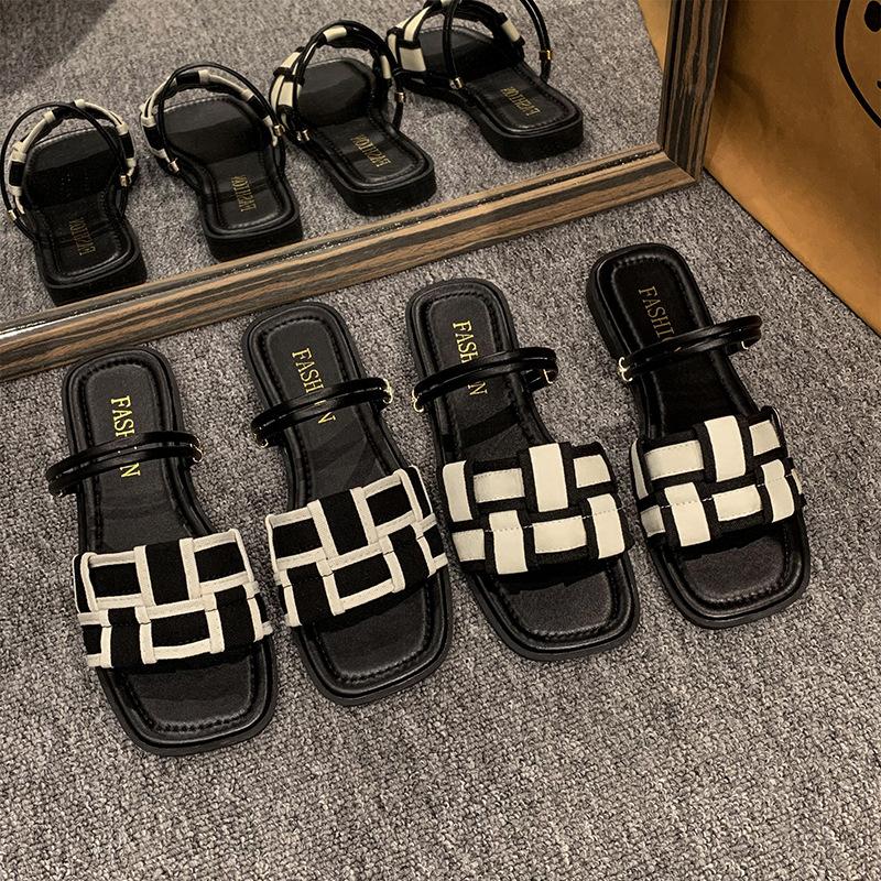 Французский сказочный стиль сандалии на плоской подошве женские летние уличные темперамент с юбкой 2025 новые универсальные римские крутые шлепанцы женские