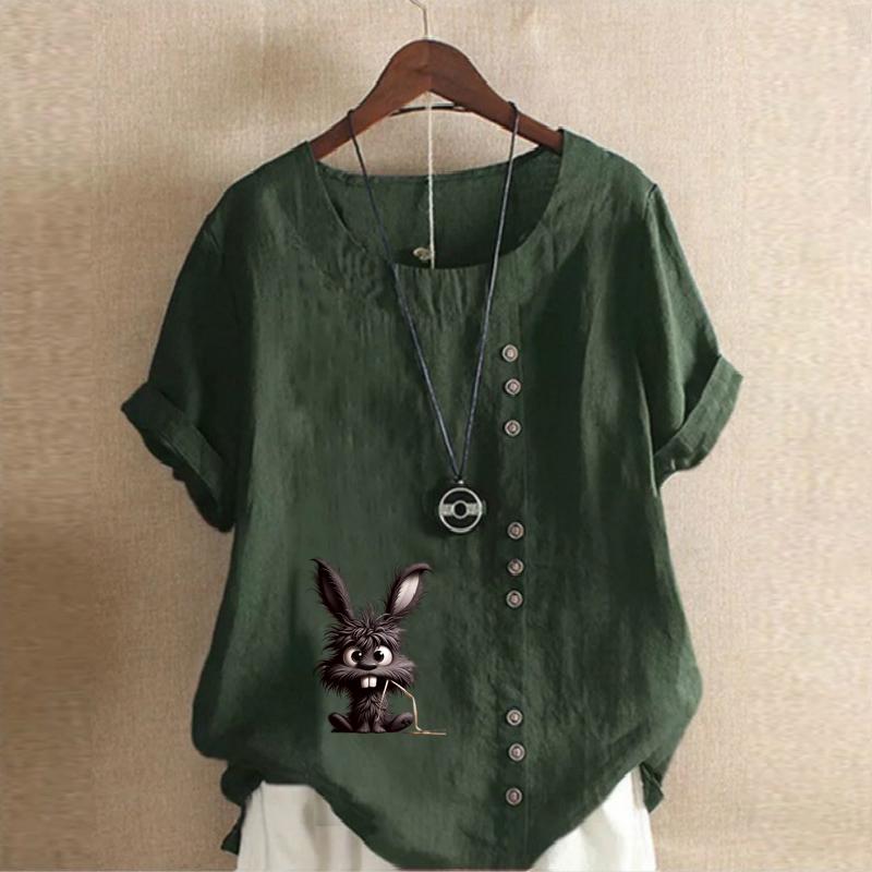 Женская модная футболка с коротким рукавом и принтом милого кролика, свободная хлопковая рубашка, повседневная свободная летняя блузка, топы больших размеров