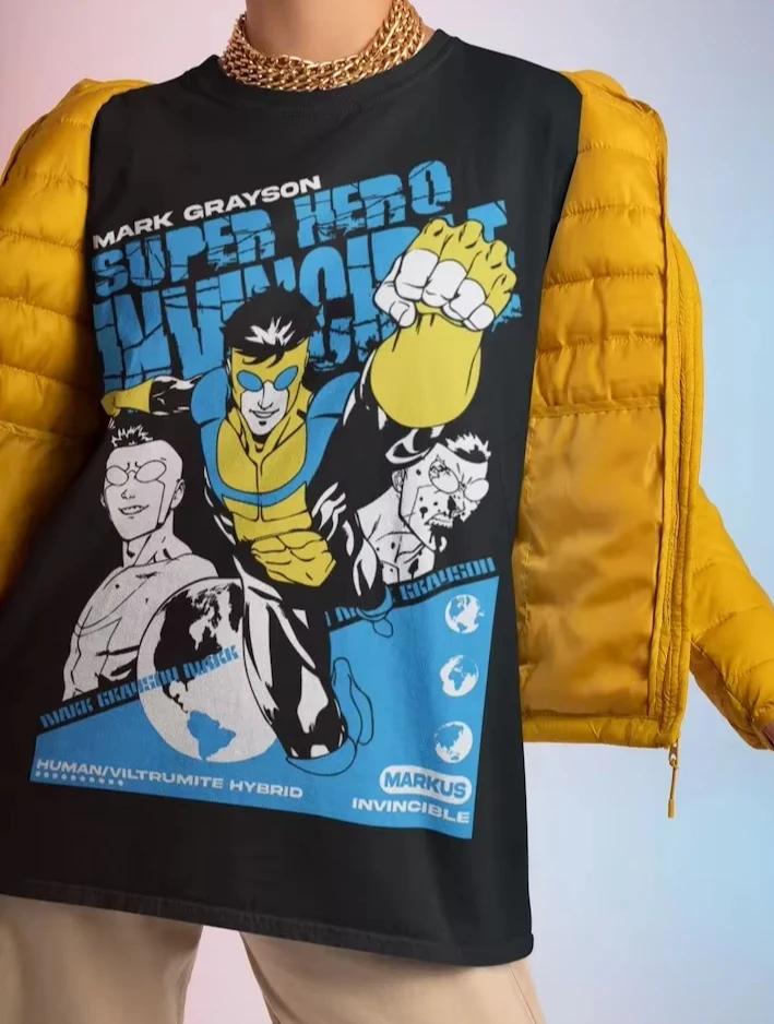 Непобедимый Марк Мужская футболка Супергерой Непобедимый Свитшот Подарок для фаната комиксов Футболка для фаната Непобедимого Харадзюку Женская одежда