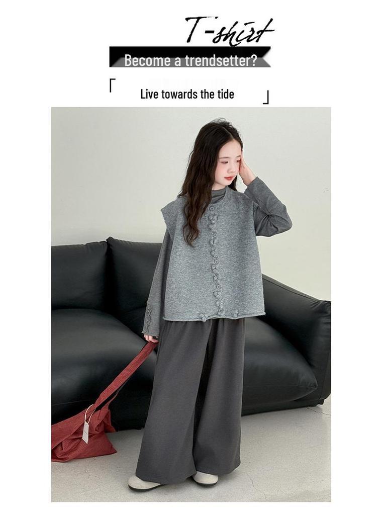 Девочки Корейский Стиль Комплект из Трех Вещей Осенняя Мода 2025 – Стильный Повседневный Наряд для Старших Девочек