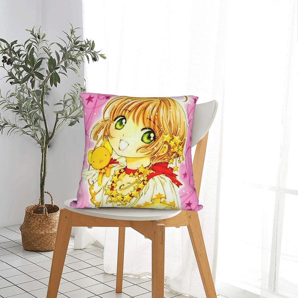 Чехлы для квадратных подушек Cardcaptor Sakura Аниме Мультфильм Наволочка Забавная молния Декор Чехол для декоративной подушки для дивана 18"x18"