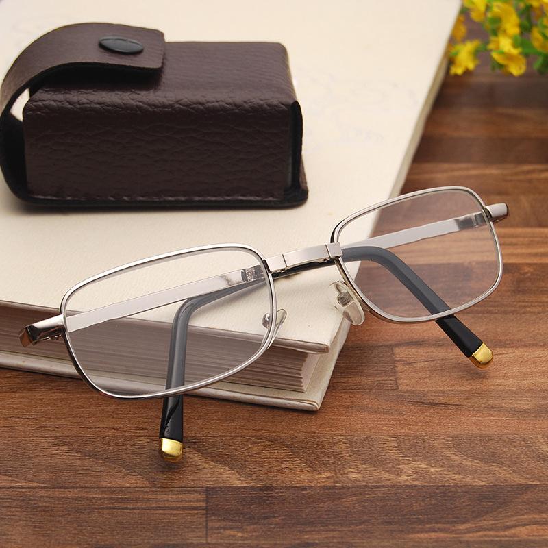 Reading Glasses Women Men Fold Portable Metal Frame Crystal Glass Square Vintage Anti-Scratch Ultralight Eyeglasses