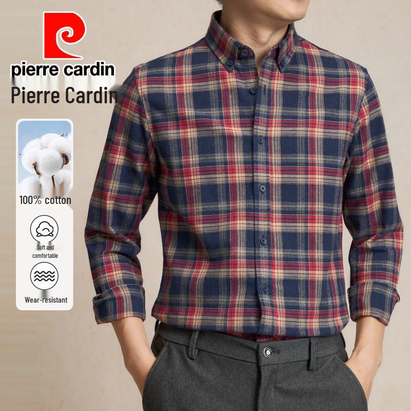 Pierre Cardin Мужская фланелевая клетчатая рубашка с длинным рукавом в стиле business casual