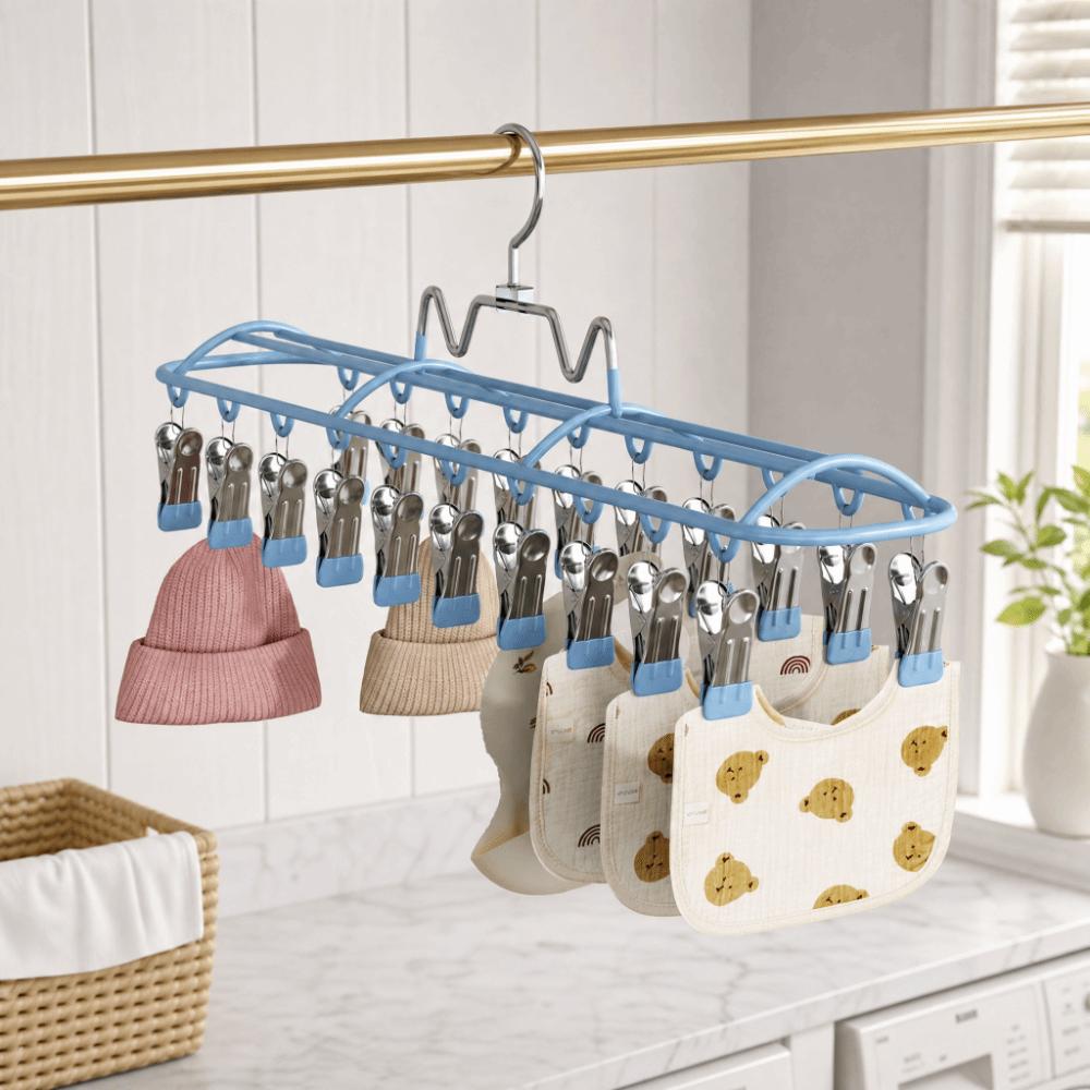 with 20 Clips Sock Drying Rack Stainless Steel Clothes Hanger Baby Sock Clips Laundry Room