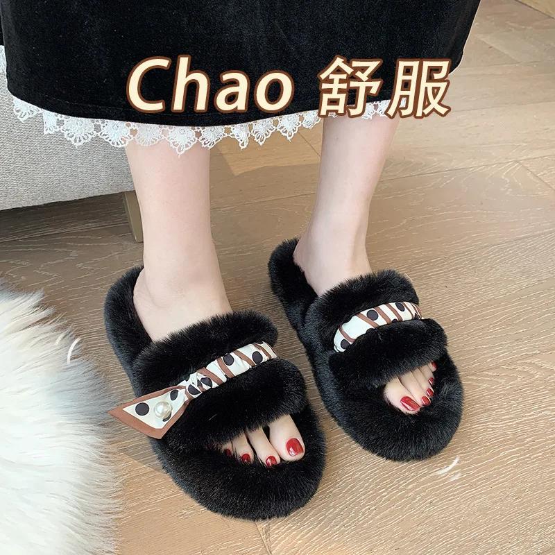 Меховые тапочки женские 2024 новые осенне-зимние модные толстые домашние хлопковые тапочки для отдыха теплые китайские тапочки женские туфли для женщин