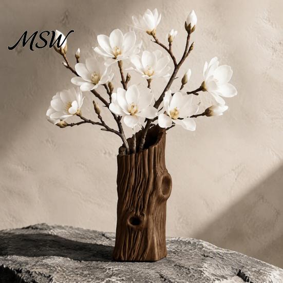 Nature Inspired Home Decor 3D Printed Tree Stump Ornament, Creative Vase, Natural Style Rustic Vase Pen Holder, Retro Brown Desktop Organizer