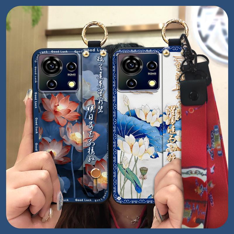 Protective Soft case Phone Case For ZTE Blade V50 Vita Fashion For Mom Shockproof Wristband Elderly lady Wrist Strap