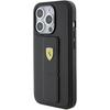 Ferrari Grip Stand Metal Logo Case For Iphone 15 Pro - Black