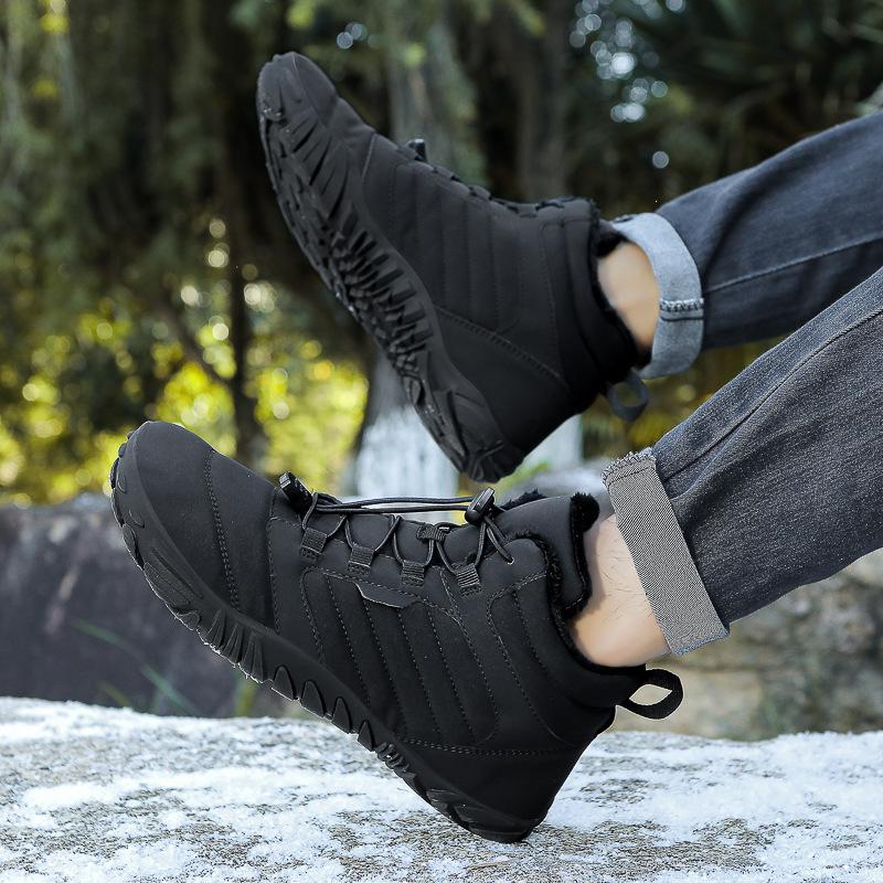2024 уличные зимние ботинки мужские новые зимние нескользящие водонепроницаемые бархатные теплые хлопковые ботинки женские босоножки на толстой подошве с пятью пальцами