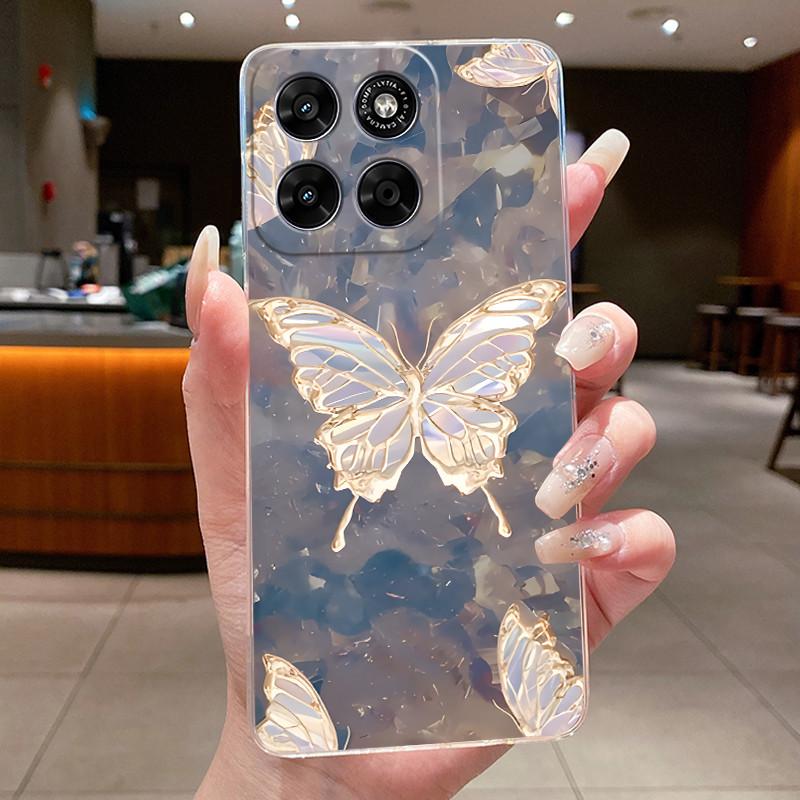 Phone Case For Motorola Moto G67 / Moto G77 Capa Coque Butterfly Bow Protective Casing Transparent Soft Silicone TPU Cover Funda