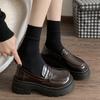 Черные кожаные туфли на высокой платформе в ретро-британском стиле для женщин, новая весенняя коллекция 2025 года, французские мокасины с одной педалью