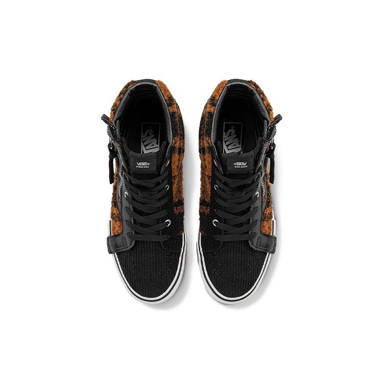 Vans Кепка Sk8 Пэчворк Деконструированная Шерсть Ягненка Тигровый Полосатый Спортивные Высокие Скейтбордические Кроссовки Унисекс скейтбордические кроссовки Черный Коричневый VN0A3WM1ABF