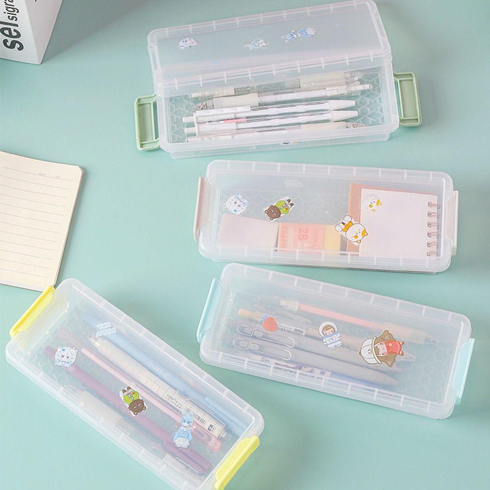 Multi-function Transparent Double-layer Pencil Case Desktop Storage Box Stationery Box Glasses Case