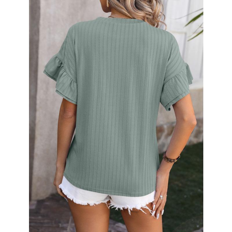 YYFS Женские модные повседневные летние весенние однотонные блузки и рубашки с короткими рукавами и круглым вырезом с принтом