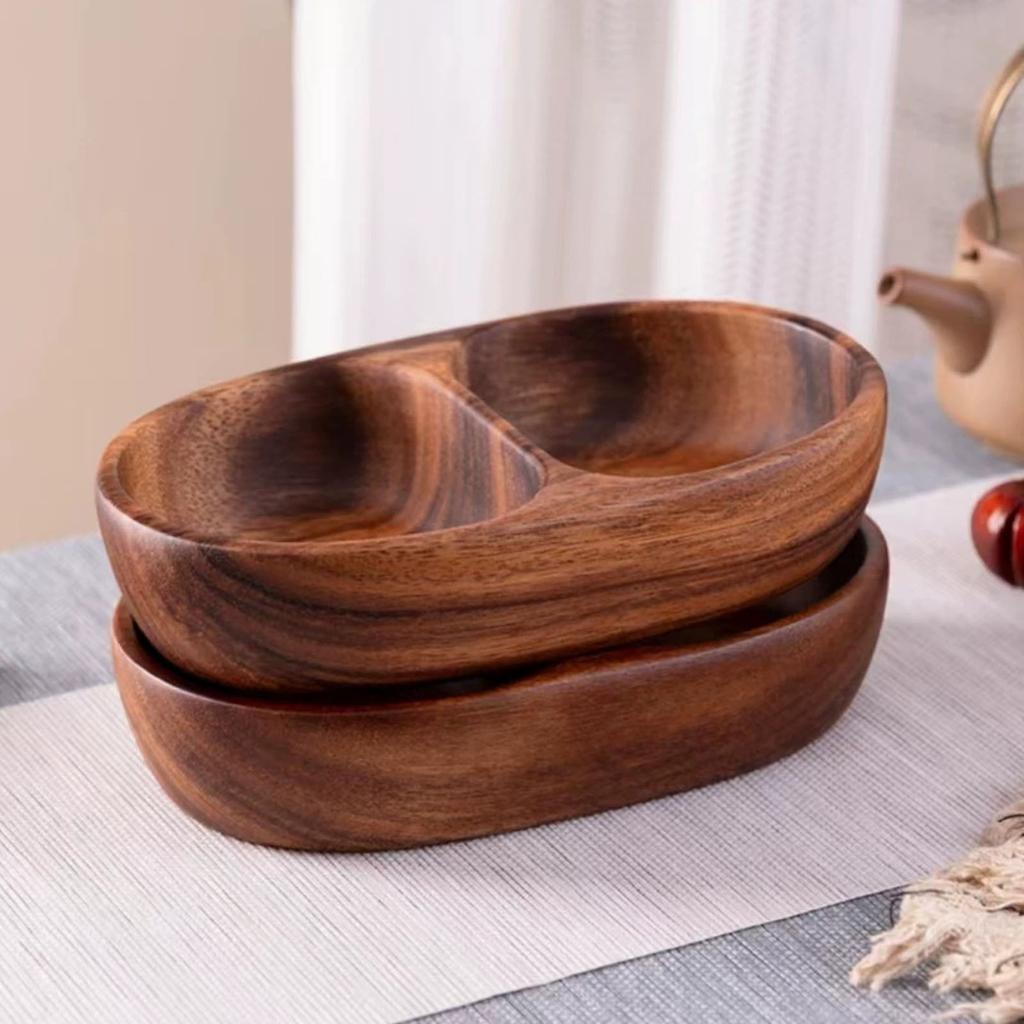 Round Divided Servings Tray Wood Nut Holder Serving Dishes Dried Fruit Tray Appetizers Tray Dish Platters Easy To Clean