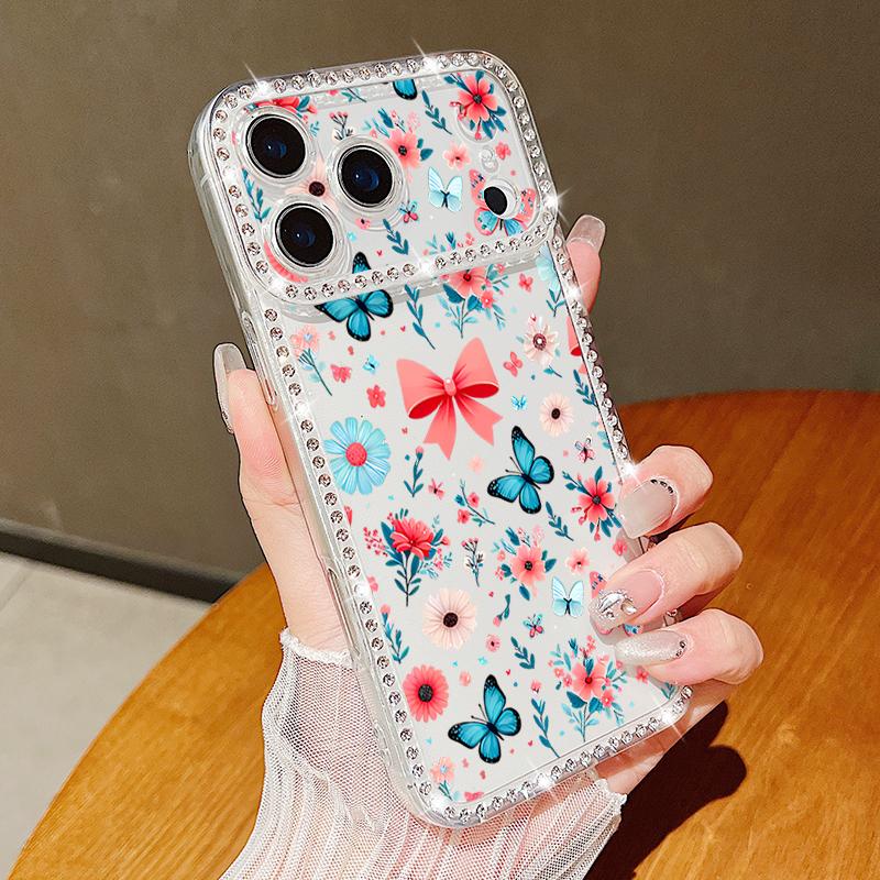 Чехол с принтом бабочки, бриллиантами и блестками для iPhone 17 Air 16e 16 14 15 13 17 Pro Max 15 16 Plus 17, мягкий силиконовый чехол для телефона из ТПУ