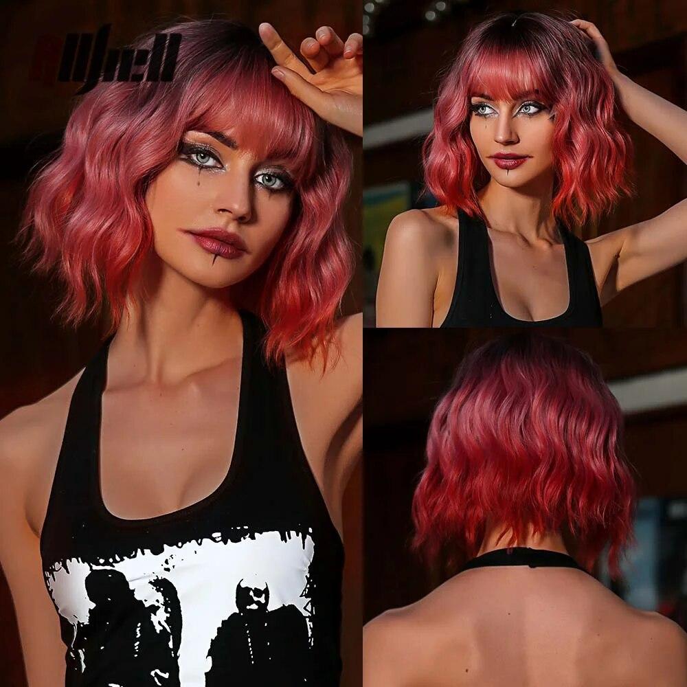 Длинный медный рыжий парик до плеч, оранжевый синтетический парик с волнистыми волнами для женщин, термостойкий повседневный парик для косплея на Хэллоуин с челкой