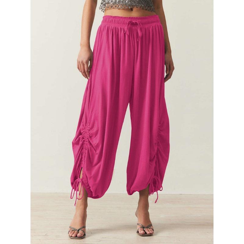 Брюки-фонарики с завязками на шнурке, женские летние брюки, облегающие повседневные брюки