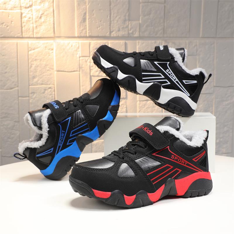 Winter 2025 Boys' Velcro Sports Shoes - Warm Cotton, Plus Velvet, for Older Kids & School Students
