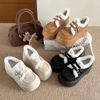 Модные универсальные туфли Мэри Джейн на платформе из хлопка и маленькой кожи женские 2025 осень и зима новые лоферы в британском стиле хлопковые туфли