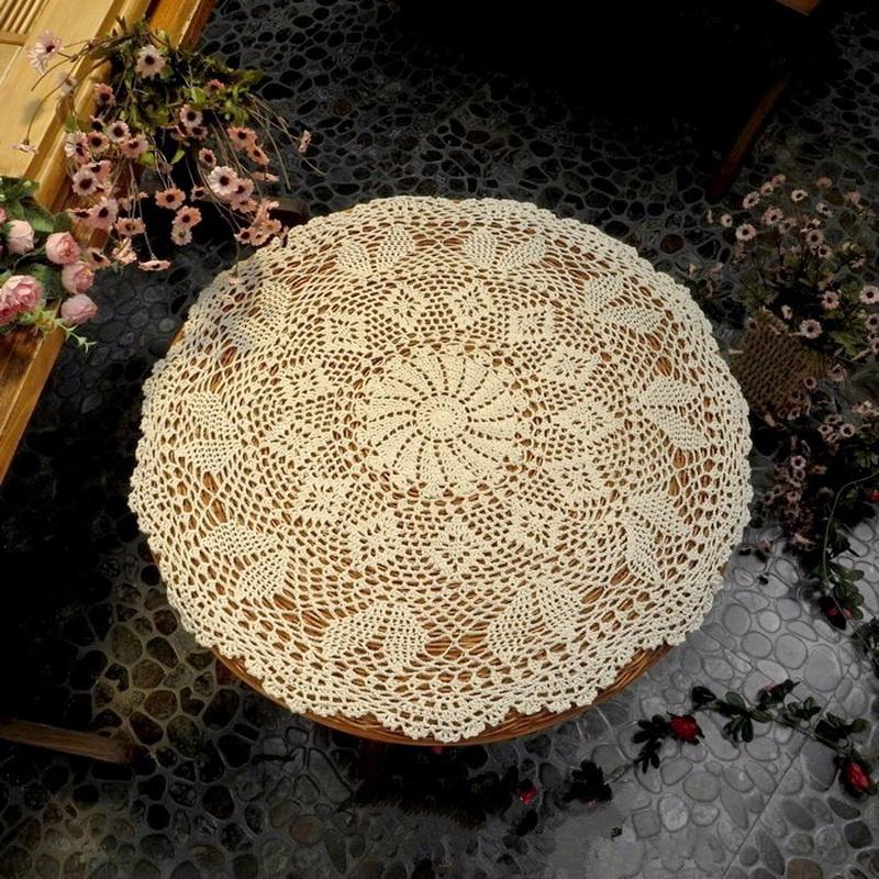 60cm Vintage Handmade Crochet Lace Tablecloth Cotton Sofa Cover And Coasters Set Shabby Chic