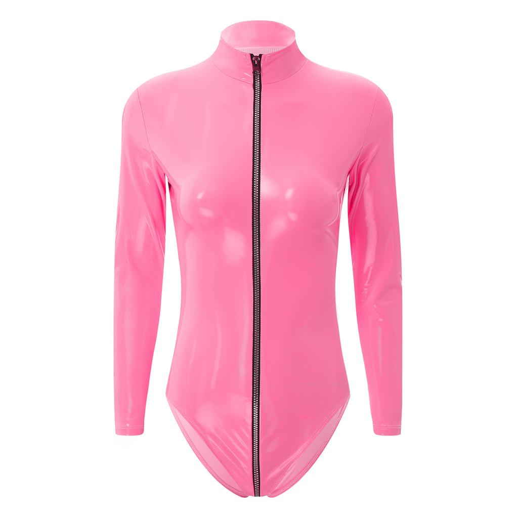 Женский комбинезон с застежкой-молнией на 3 конца, латексный боди, сексуальный клубный костюм, облегающие колготки с высоким вырезом, комбинезон для танцев на шесте