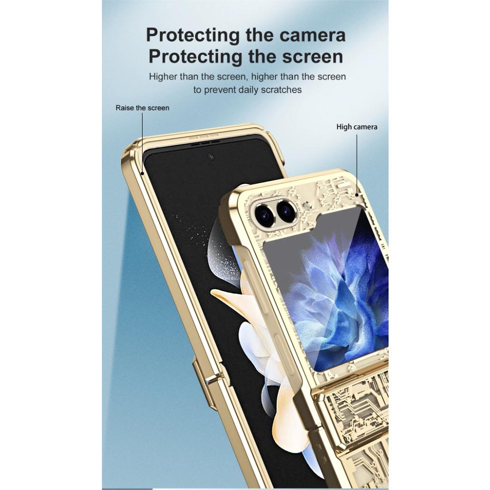 Роскошный прозрачный жесткий чехол для телефона с гальваническим покрытием с механическим рисунком для Samsung Galaxy Z Flip 6 5 4 3 с защитой шарниров