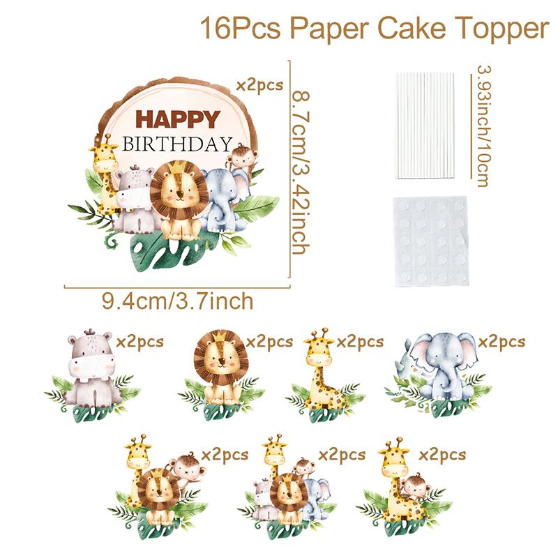 Jungle Animal Cupcake Decoration Cartoon Elephant Lion Giraffe Cake Decoration Wildlife Park Wild One Birthday Party Supplies