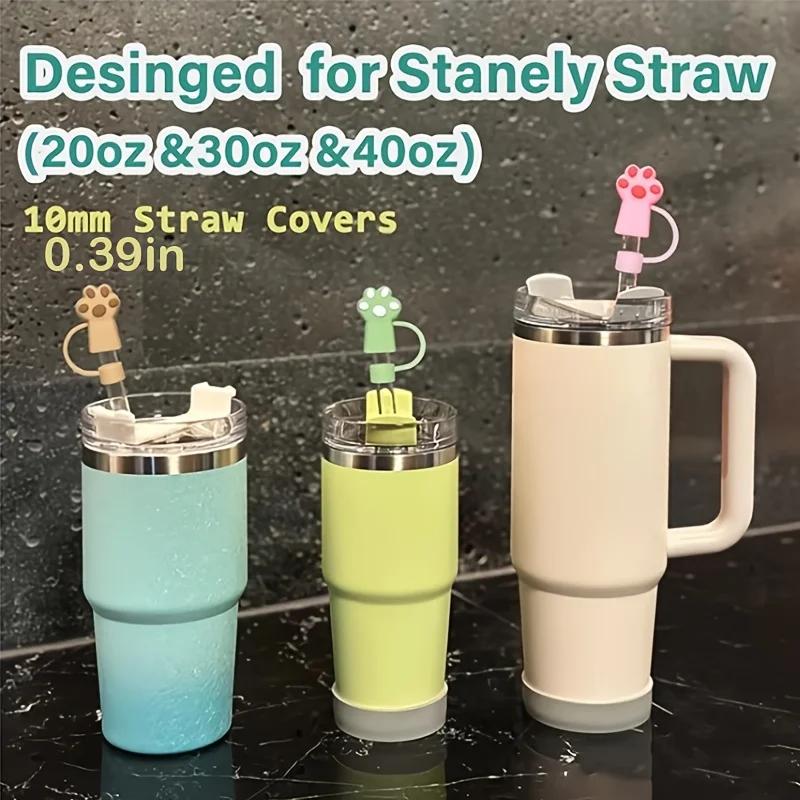 6pcs Cute Cartoon Cat Paw Straw Lids, 10mm Reusable Dustproof Silicone Straw Plugs, Cup Accessories
