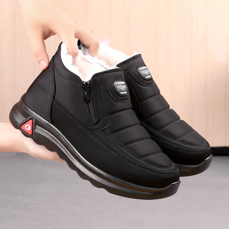 Men's Winter Fur Lined High-Top Shoes Outdoor Slip-On Sneakers Casual Waterproof Short Boots Warm Fleece Lined Snow Booties With Zipper for Male