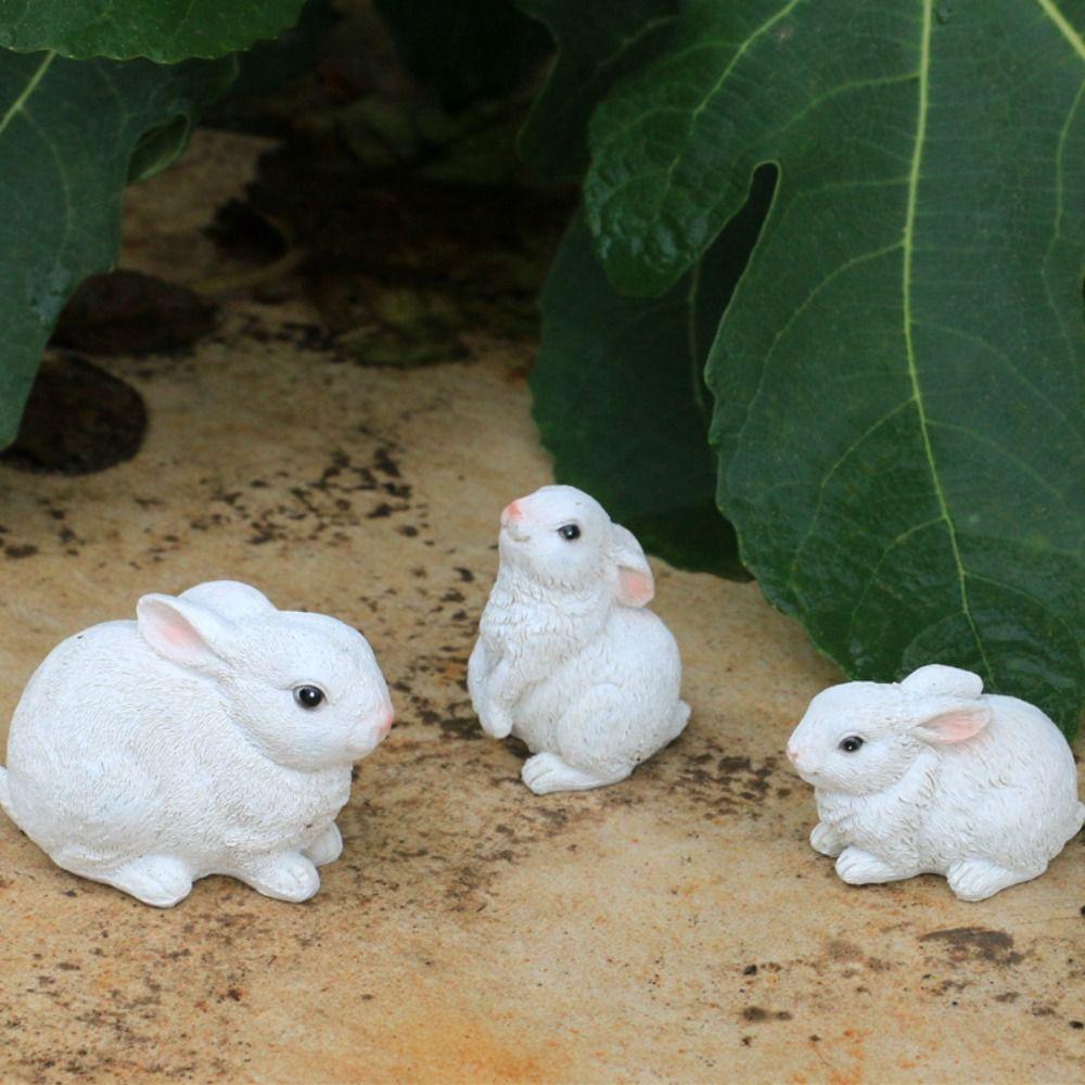 3pcs Cute Bunny Figurines Lovely Miniature Rabbit Statue Crafts Animal Sculptures Cabinet