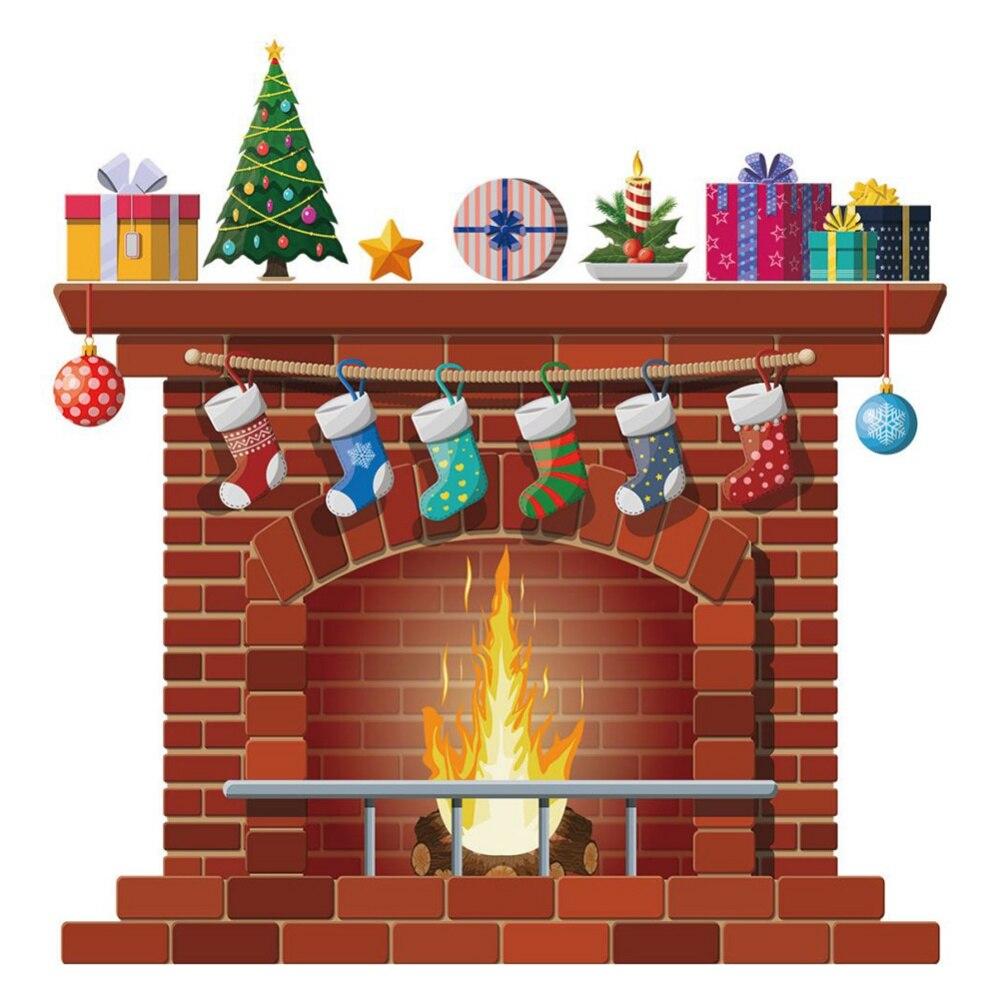 Wall Stickers Christmas Fireplace Living Room Bedroom Window Glass