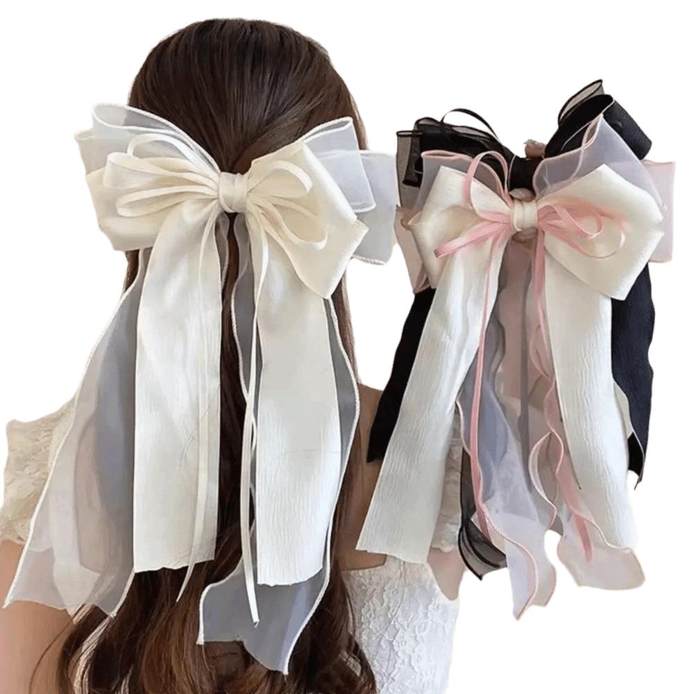 Lace Bow Ribbon Hair Clips Long Tails Ribbon Satin Hairpins Fashion Coquette Barrettes Women Girls