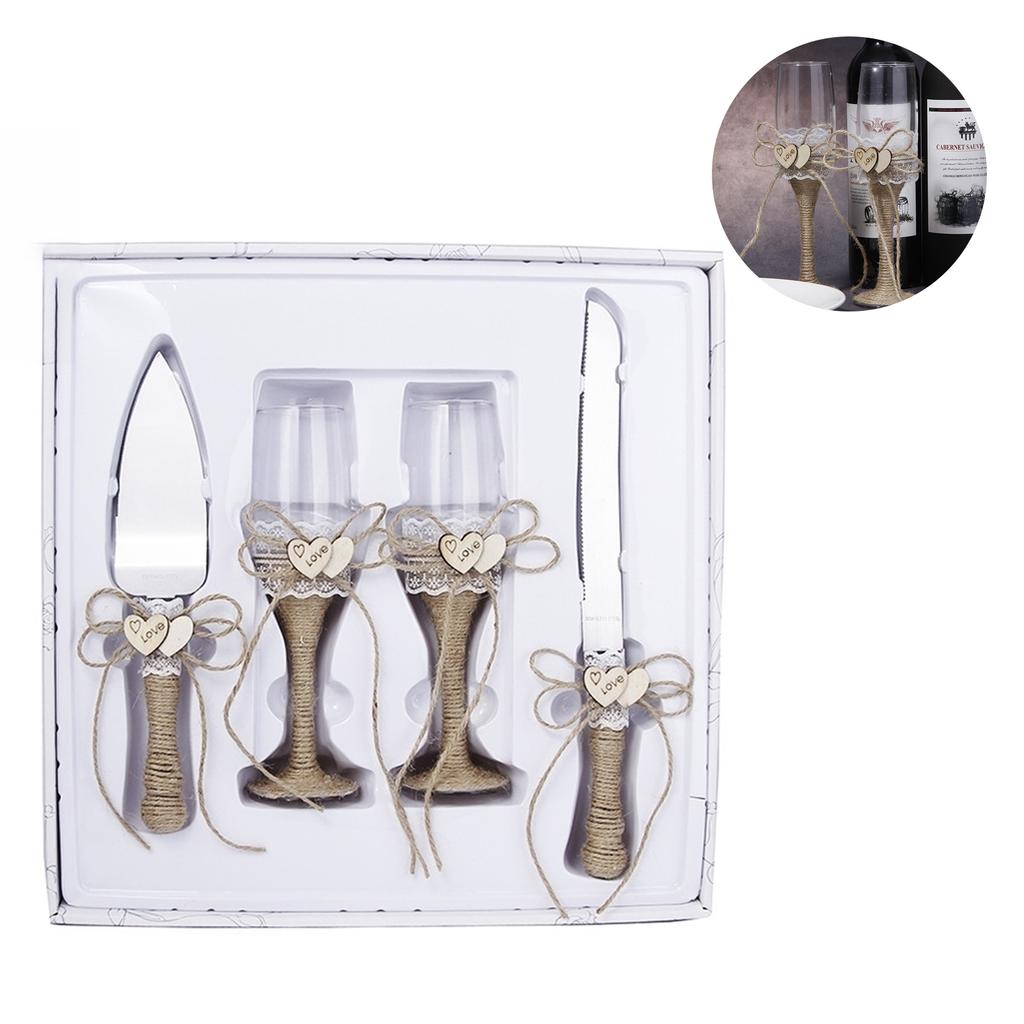 4PCS Champagne Flutes and Cake Knife Server Set Bride and Groom Toasting Flutes with Cake Cutting Set for Wedding Reception Anniversary Party