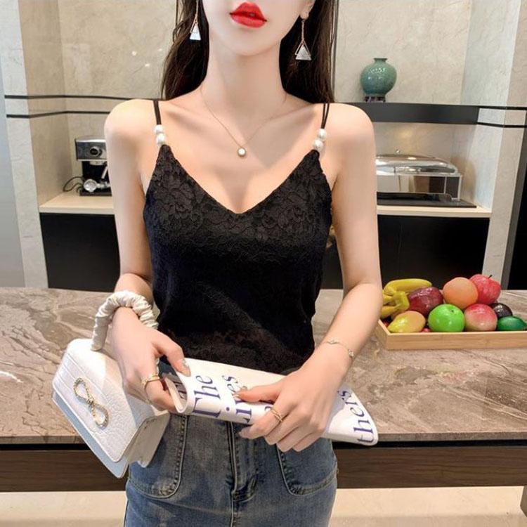 V-neck Camisole Lace Pearl Camisole Sexy Bandeau Tube Top Slim Undershirt Over Suit Underneath Tank Top