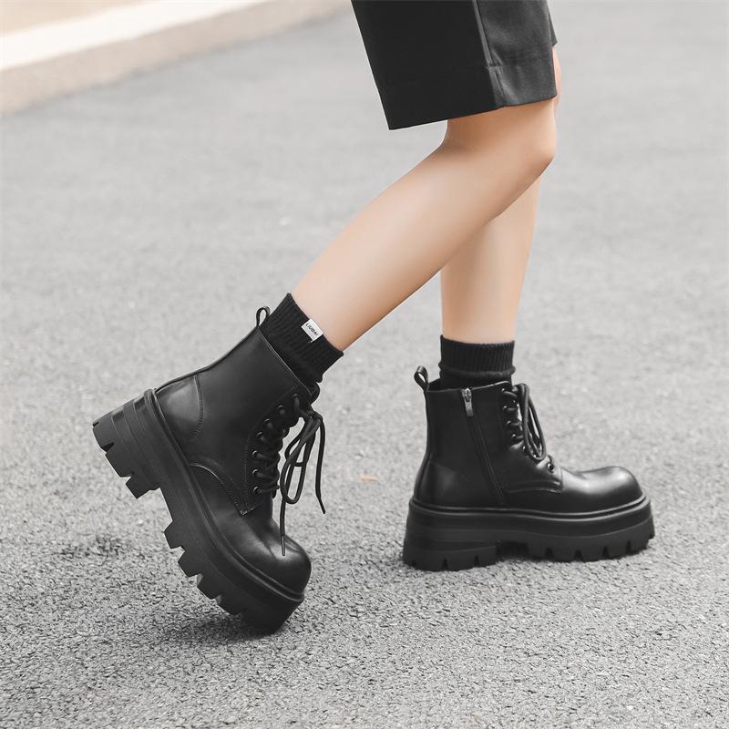 Ботинки Мартина на толстой подошве средней высоты черные в стиле инс тренд хулиганский красивый пара кожаные ботинки уличные универсальные ботинки 8632-J