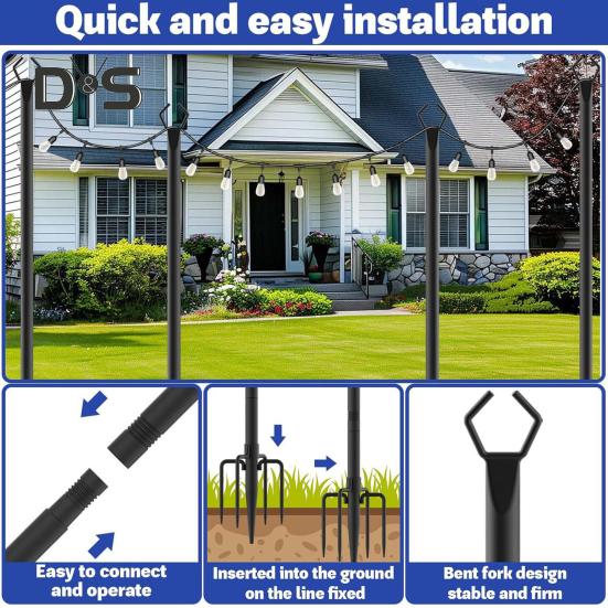 Струнный столб 10 футов с покрытием из металла с вилкой, уличный фонарь с шипами, держатель для гирлянды для патио, террасы, сада, свадебной вечеринки, декора