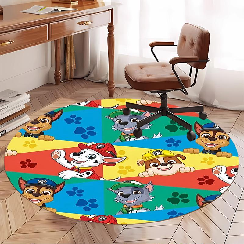 PAW Patrol Pattern Round Rug, Indoor/Outdoor Mat, for Picnic, Gameroom, Bedroom, Office, Living Room, Home Decor Carpet, Birthday Gift